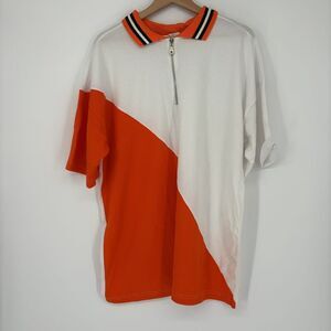 Boutique Vintage 1980’s Orange and White Polo Athletic Shirt 1/4 zip XL